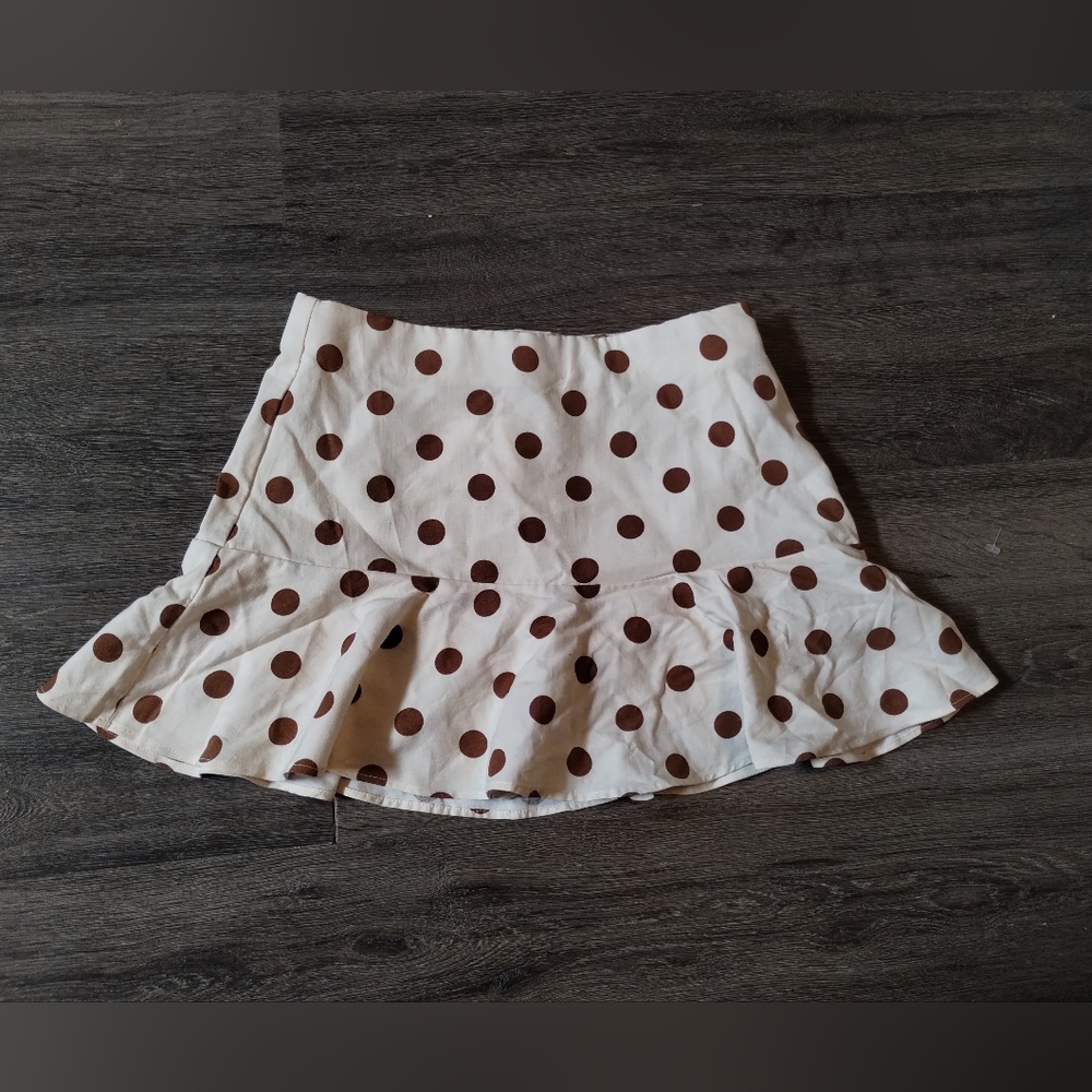NWT Zara Cream&Brown Polka Dot Skort - Picture 1 of 4